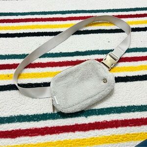 Lululemon athletica white Sherpa everywhere belt bag gold accent buckle